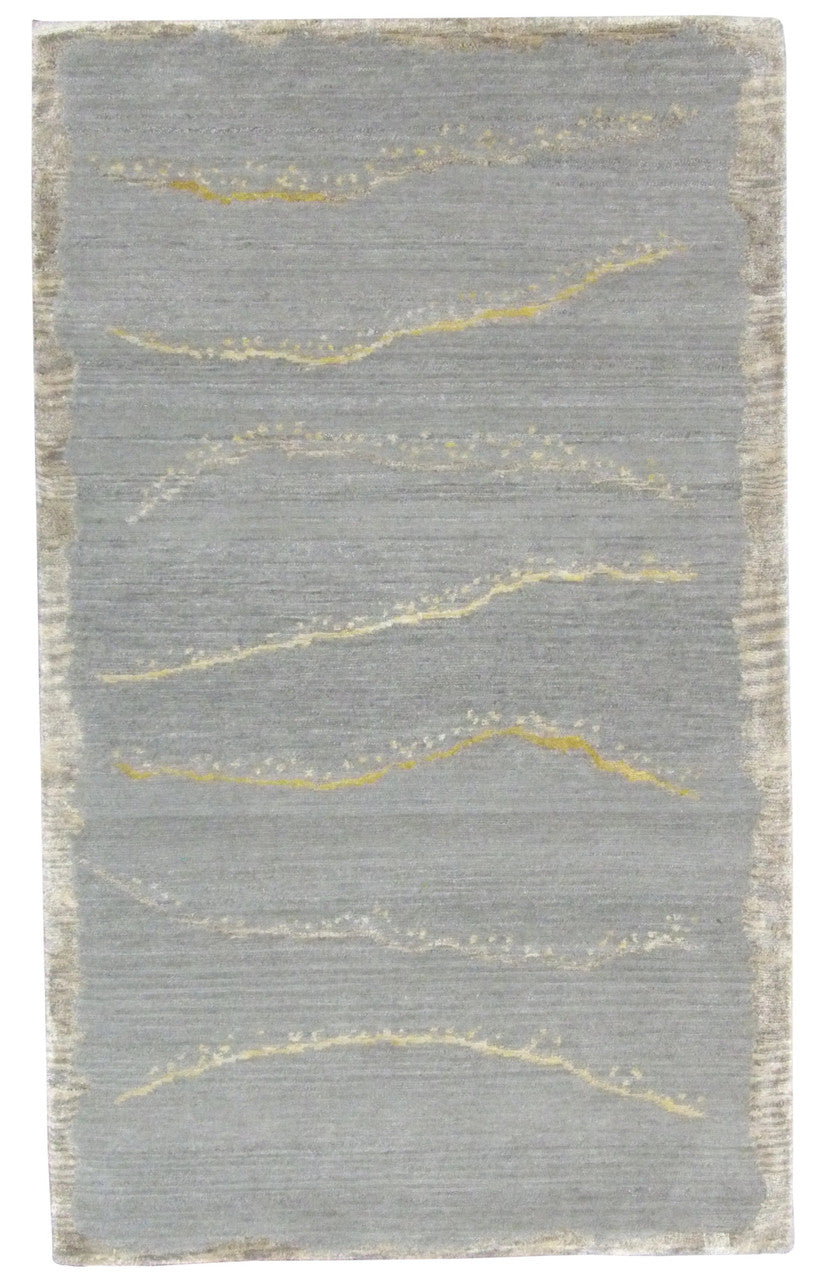 Modern hand-knotted wool-silk rug in Gold & Green, full view