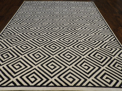 Close-up of wool-silk pile, black and white rug