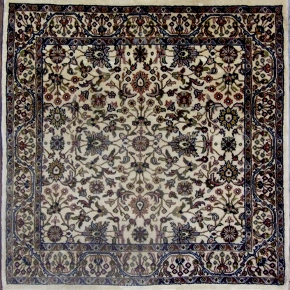 Fine Persian Kashan hand-knotted wool rug in Ivory, full view