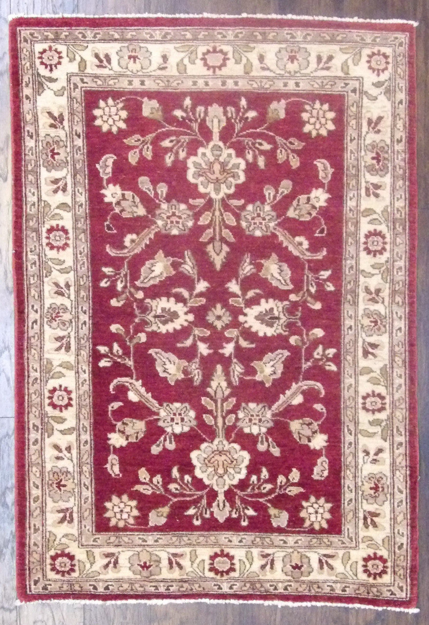 Chobi Oushak hand-knotted wool rug in Gold & Red, full view