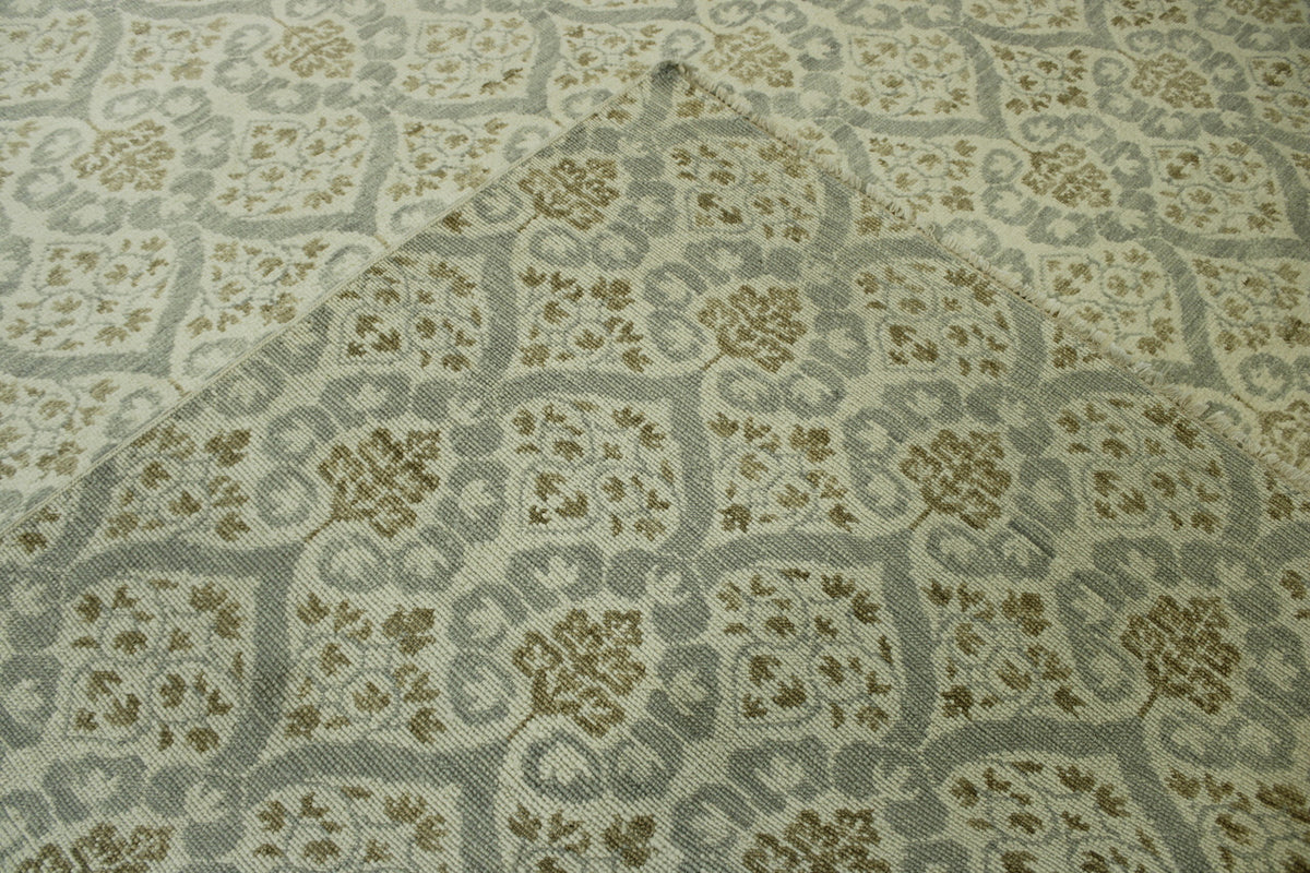 Tribal Ikat hand-knotted wool rug in Brown & Gray, full view