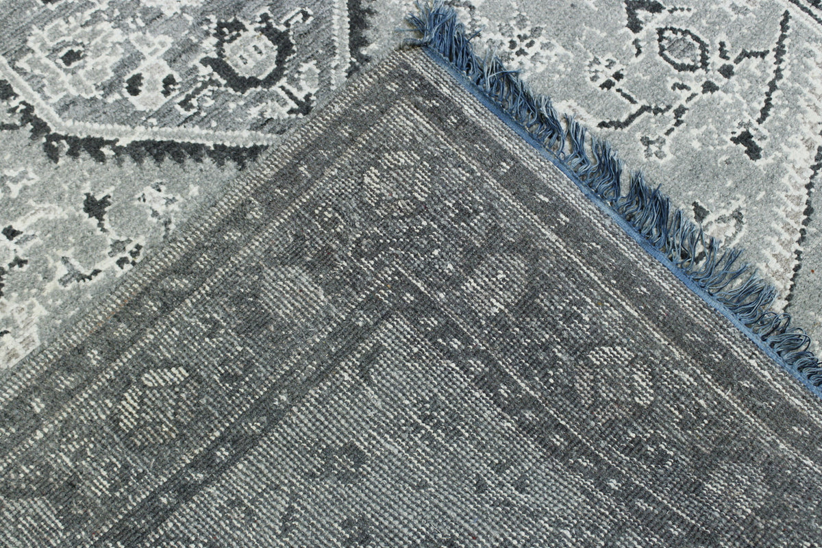 Tribal Heriz Design hand-knotted wool rug in Gray, full view