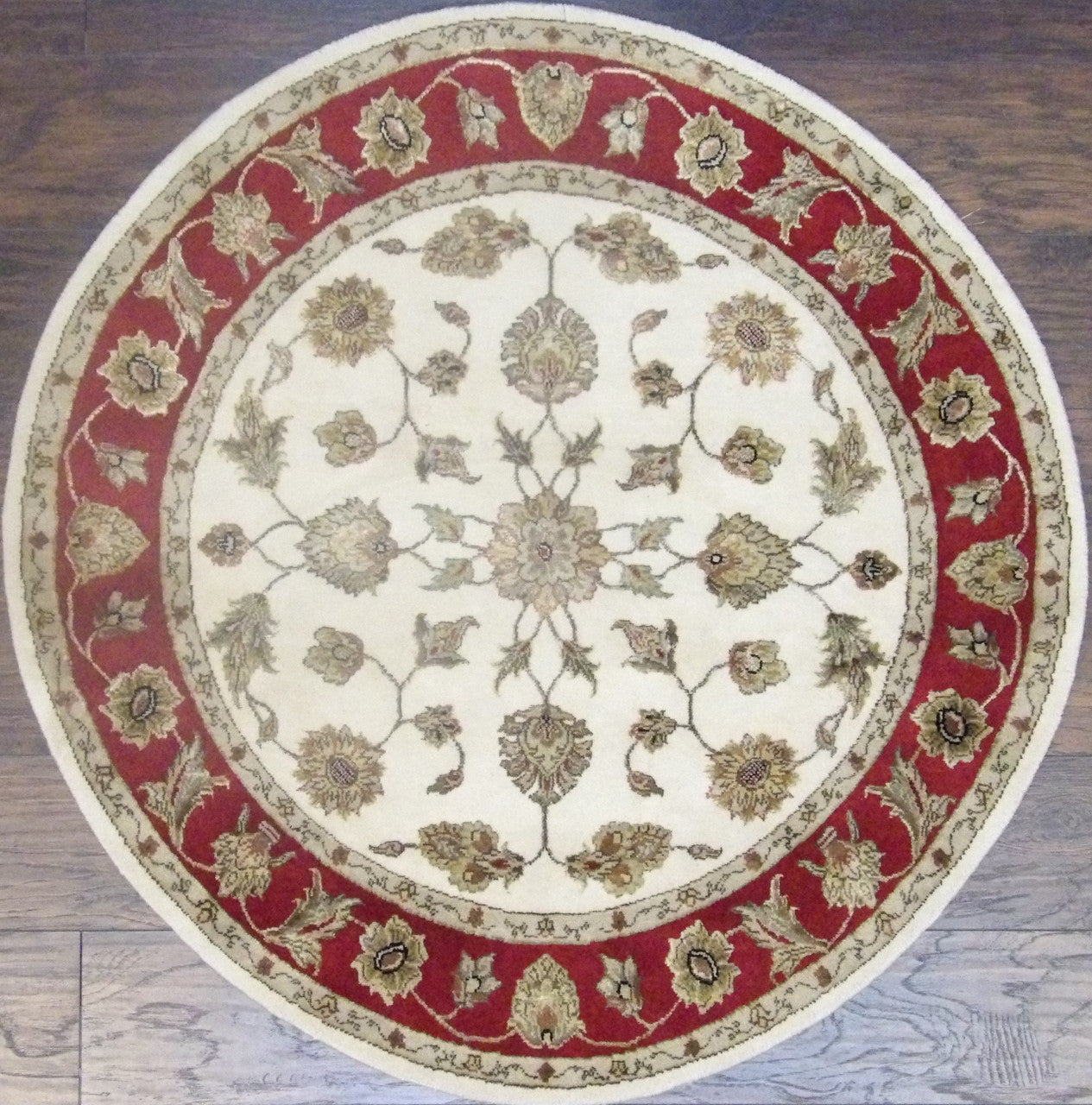 Jaipur Kashan hand-knotted wool rug in Beige & Red, full view