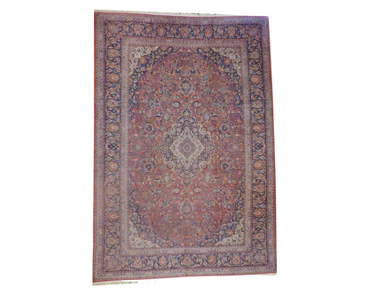Fine antique Persian Tabriz hand-knotted wool rug in blue and red, palatial size, full view