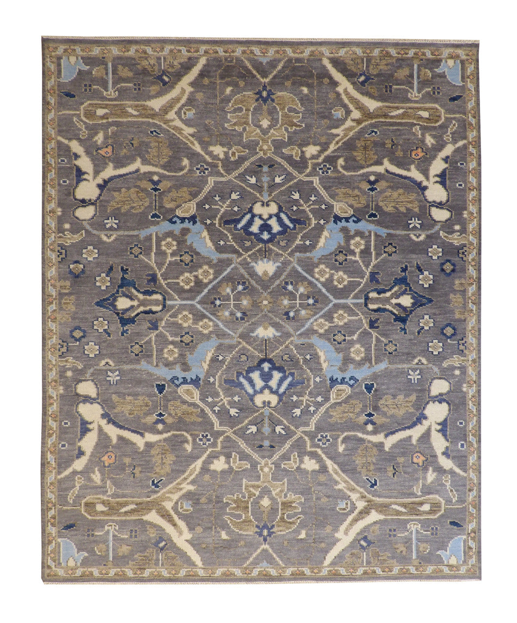 Oushak Colorful Ziegler hand-knotted wool rug in Blue & Gray, full view