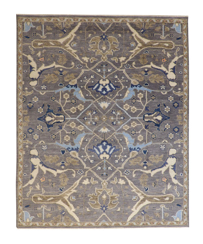 Oushak Colorful Ziegler hand-knotted wool rug in Blue & Gray, full view