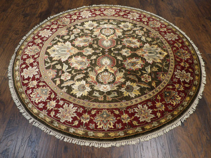 Close-up of wool-silk pile, Green & Red rug