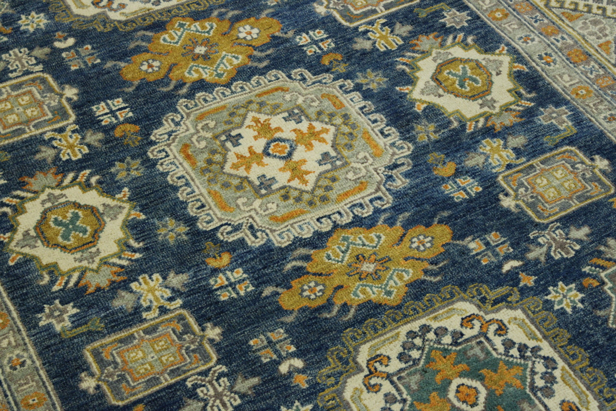 Close-up of wool pile, Blue & Beige rug