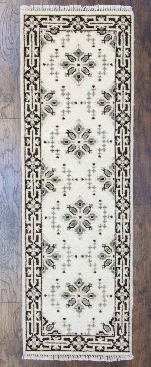 Tribal Heriz hand-knotted wool runner in beige and brown, full view