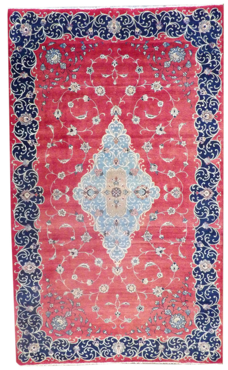 Fine Persian Tabriz hand-knotted wool rug in Blue & Red, full view