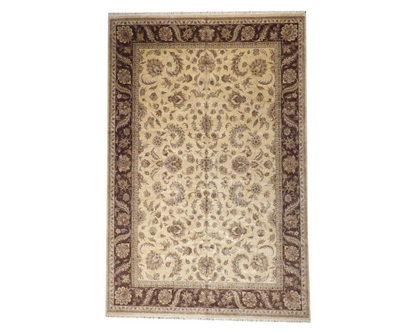 Agra Ziegler antique wash hand-knotted wool rug in brown and gold, oversized full view