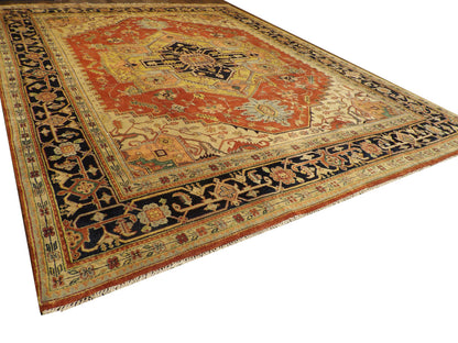 Blue Heriz rug in a grand living room setting