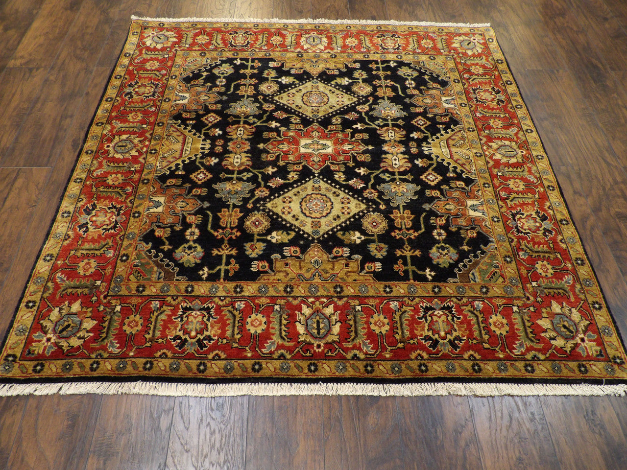 Back of hand-knotted Sherapi rug showing knot pattern construction