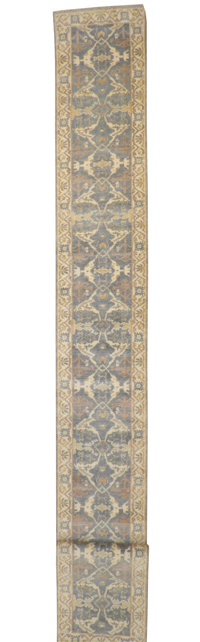 Oushak Indo Ziegler hand-knotted wool rug in Gray & Beige, full view