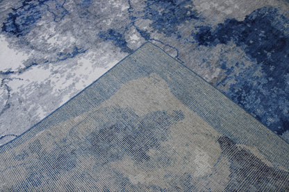 Blue & Beige Modern Abstract Distress Design rug in room setting