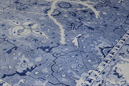 Back of Transitional Abstract Distress Design hand-knotted rug