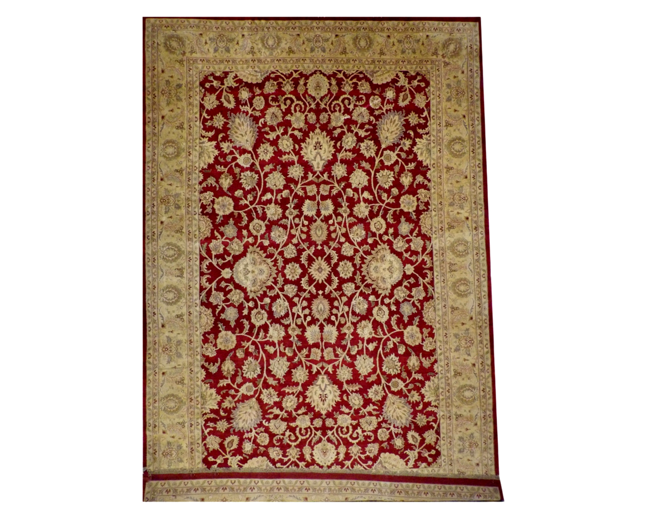 Agra Ziegler hand-knotted wool rug in gold and red, palatial size, full view