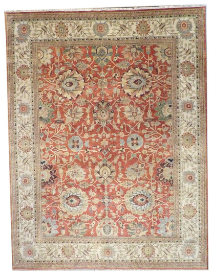 Fine Persian Sherapi hand-knotted wool rug in Beige & Rust, full view