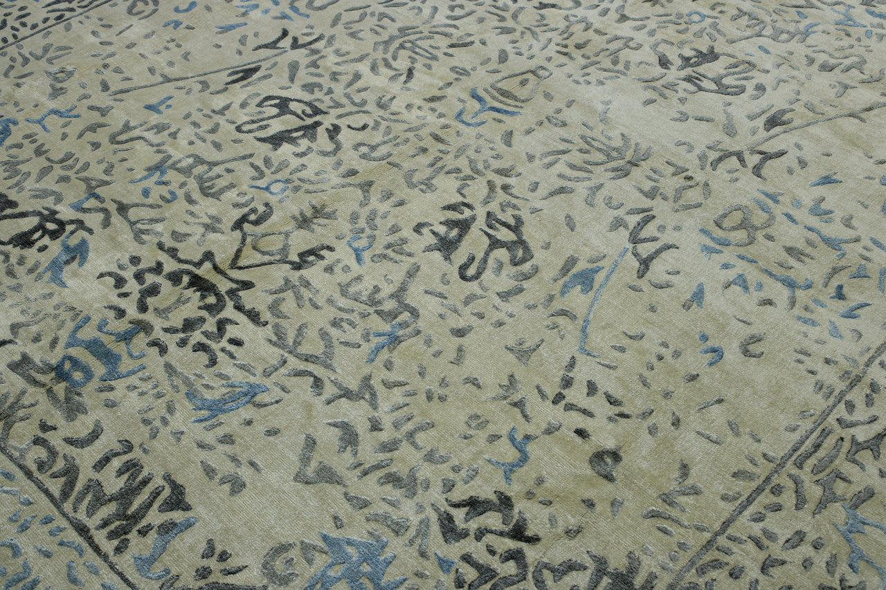 Blue & Beige Oushak Ziegler rug in room setting