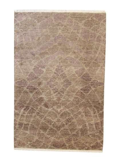 Brown 5'2" x 7'10" Modern Abstract Design Hand knotted Wool/Silk Rug - Sku: w2253