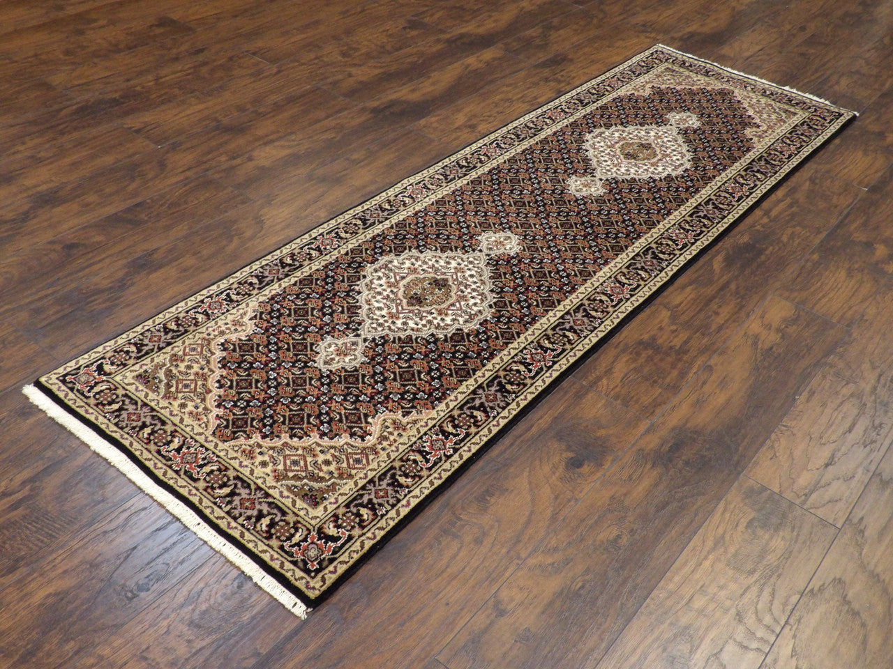 Persian Tabriz pattern detail, black runner
