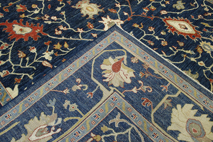 Oushak Chobi hand-knotted wool rug in Blue, full view
