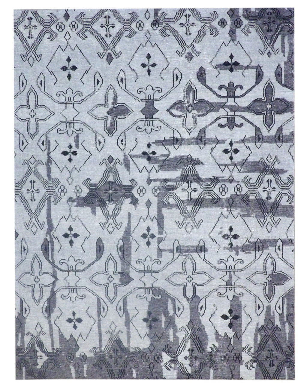 Tribal Oushak overdye Ziegler hand-knotted wool rug in black and blue, full view