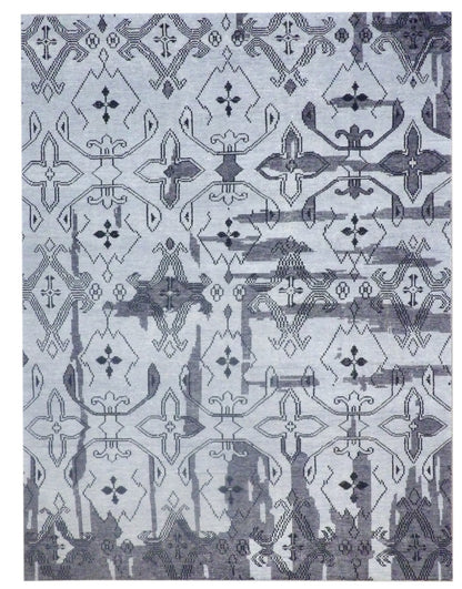 Tribal Oushak overdye Ziegler hand-knotted wool rug in black and blue, full view