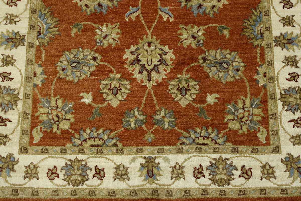 Back of Oushak Agra Chobi hand-knotted rug
