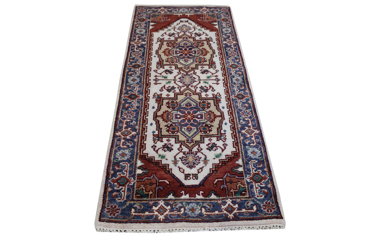 Beige 2'7" x 6'1" Tribal Indo Heriz Hand knotted Wool Rug - Sku: w20297