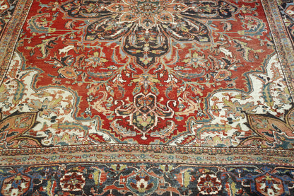 Tribal Antique Heriz Con Dav hand-knotted wool rug in Blue & Red, full view