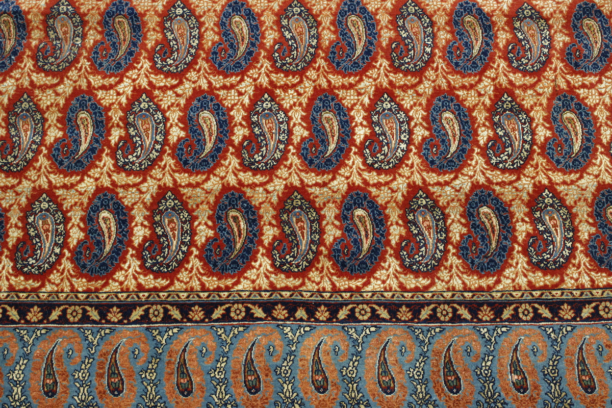 Blue & Rust Traditional Antique Peasley Kerman rug in room setting
