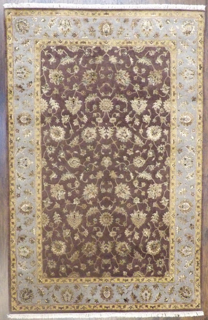 Fine Transitional Jaipur Floral Design hand-knotted wool-silk rug in Blue & Brown, full view
