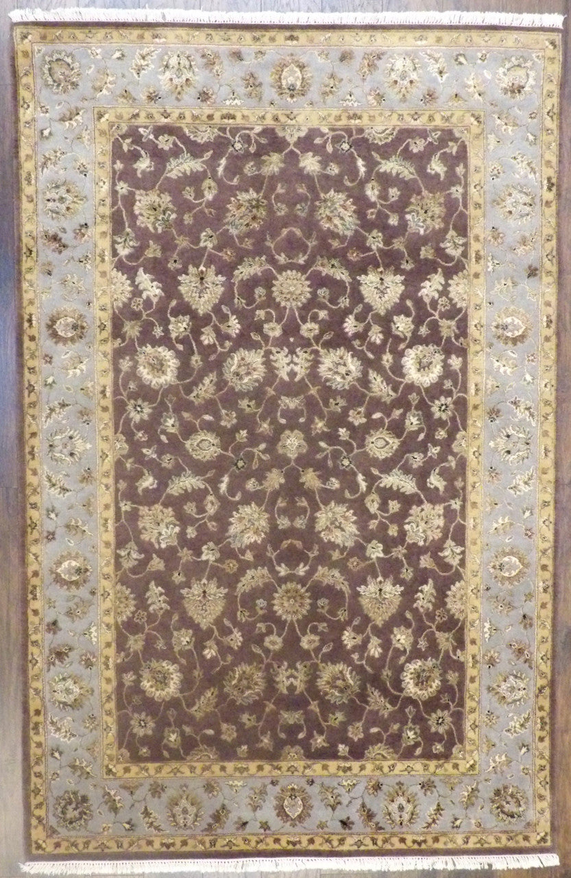 Fine Transitional Jaipur Floral Design hand-knotted wool-silk rug in Blue & Brown, full view
