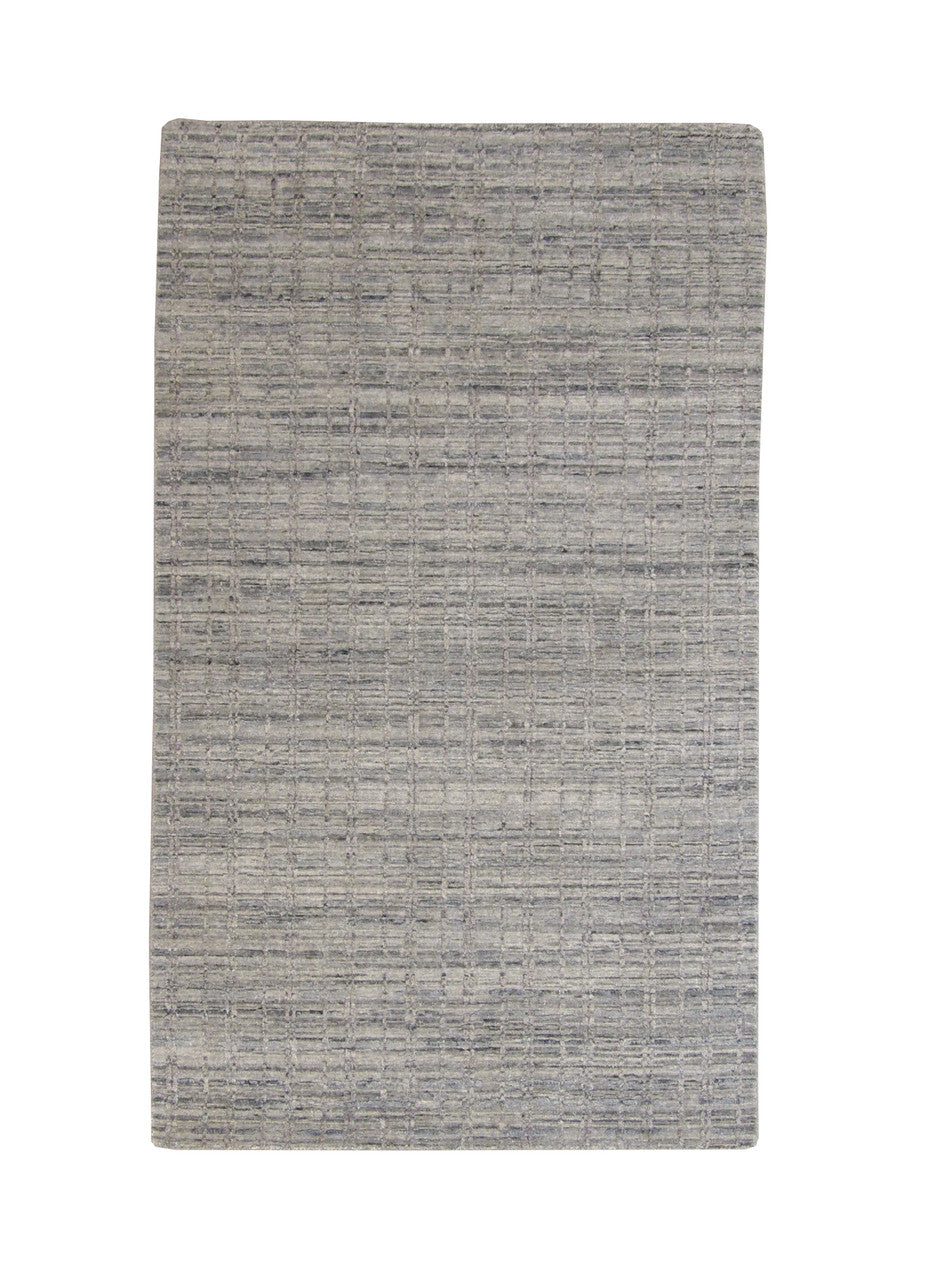 Transitional Grass Design hand-knotted wool rug in Blue & Gray, full view