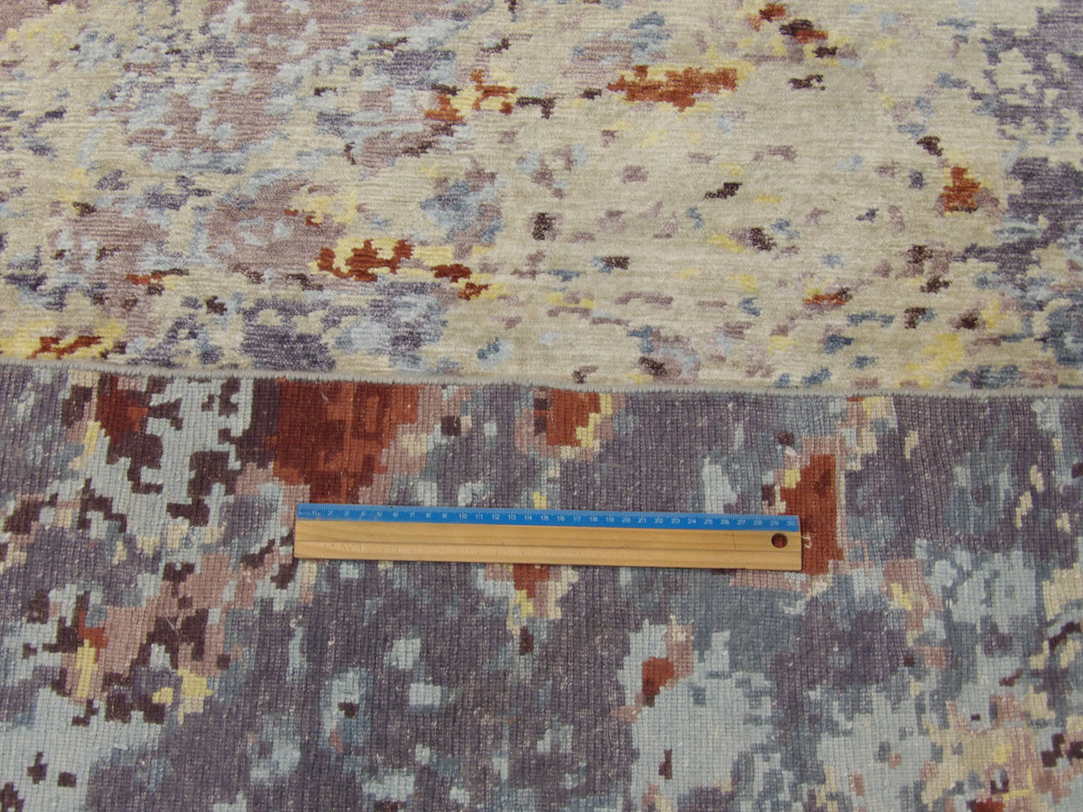 Blue and brown marble rug in room setting