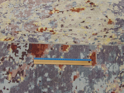 Blue and brown marble rug in room setting