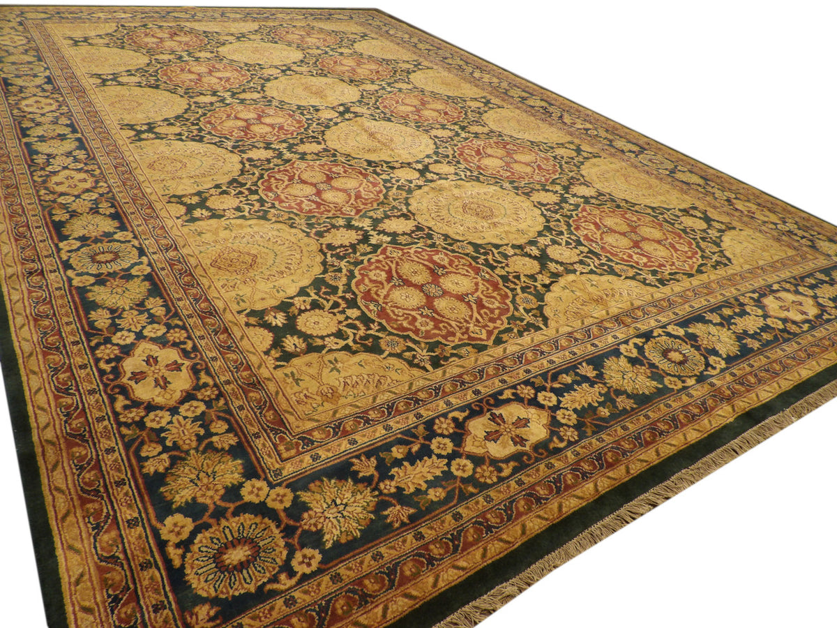 Green Ziegler rug in a grand living room setting