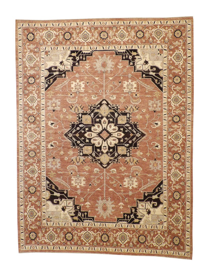 Tribal Fine Sherapi hand-knotted wool rug in Brown & Pink, full view