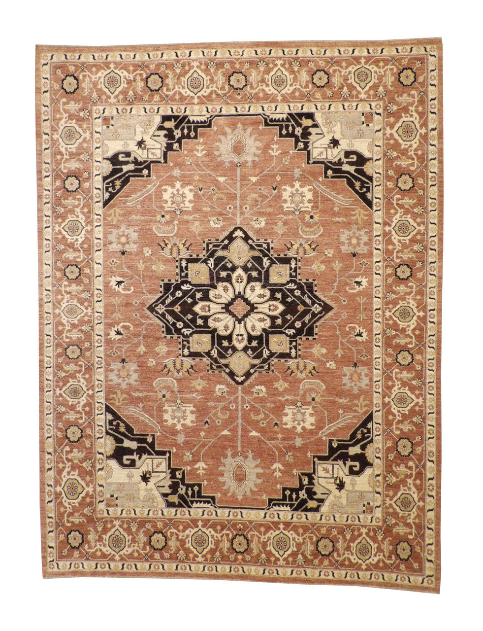 Tribal Fine Sherapi hand-knotted wool rug in Brown & Pink, full view