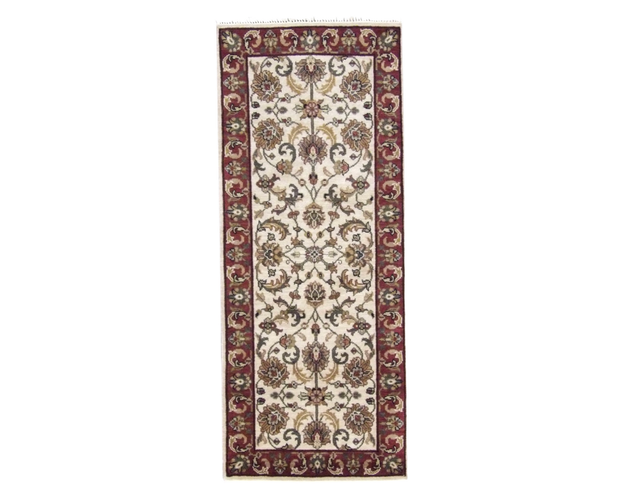 Jaipur Kashan hand-knotted wool runner in beige and red, full view
