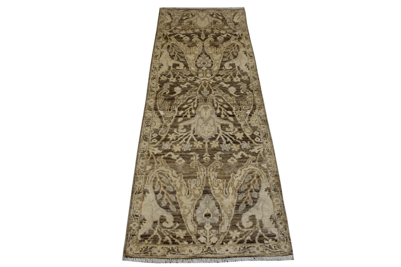 Brown 2'0" x 5'11" Oushak Chobie Hand knotted Wool Rug - Sku: w2096