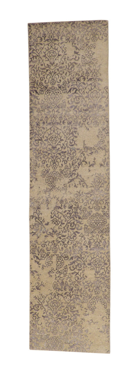 Modern Abstract Broken Design hand-knotted wool-silk rug in Beige, full view