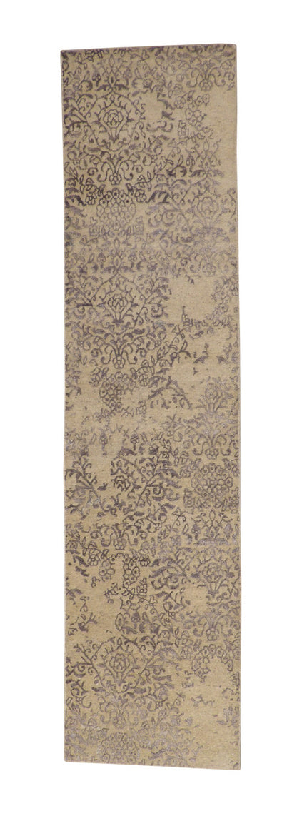 Modern Abstract Broken Design hand-knotted wool-silk rug in Beige, full view