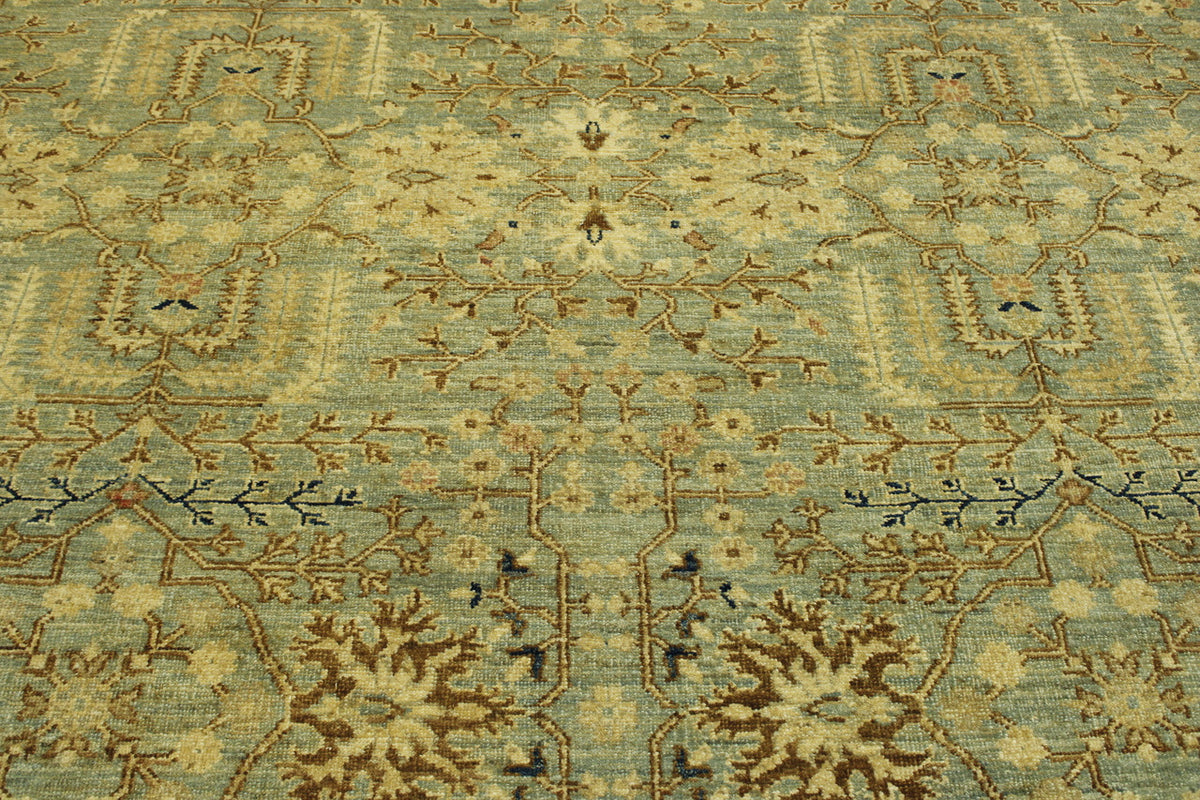 Blue & Green Tribal Vegetable Dye Khorzin rug in room setting