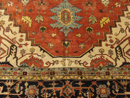 Tribal Sherapi rug border detail, blue and rust