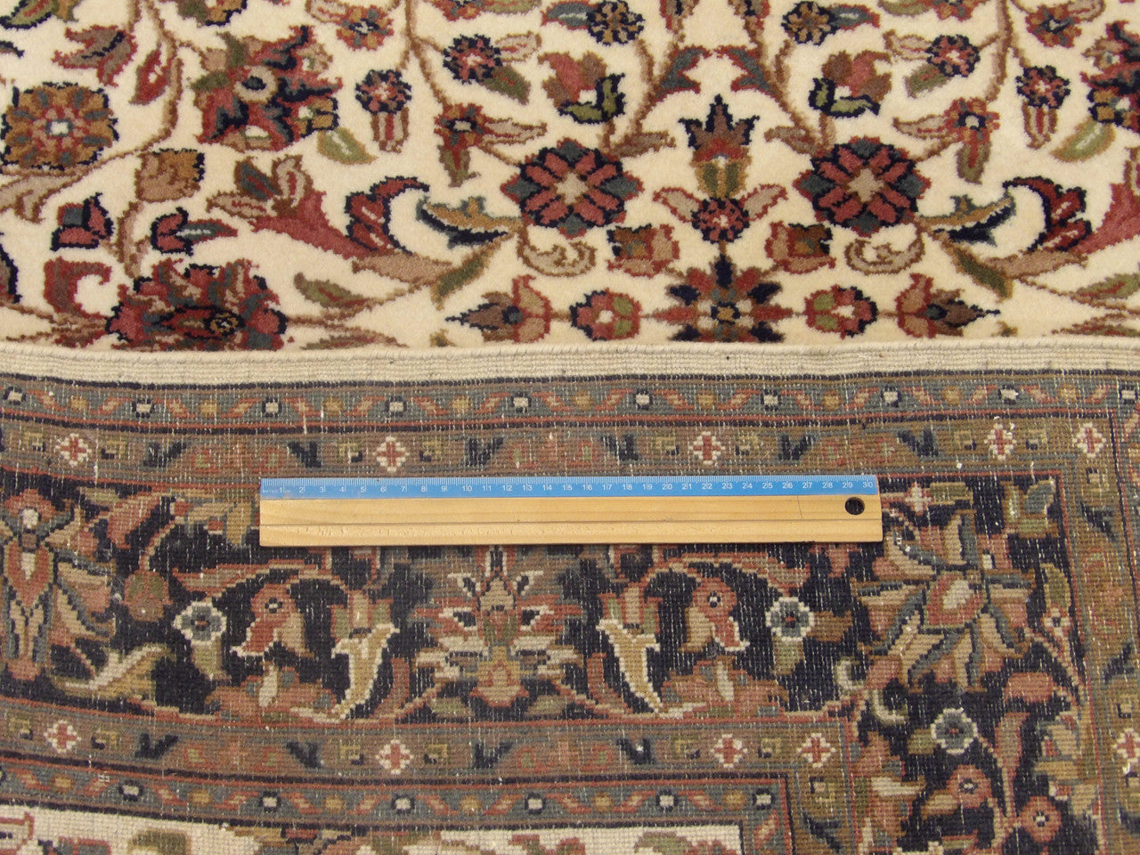 Full room view of fine Persian Kashan hand-knotted rug
