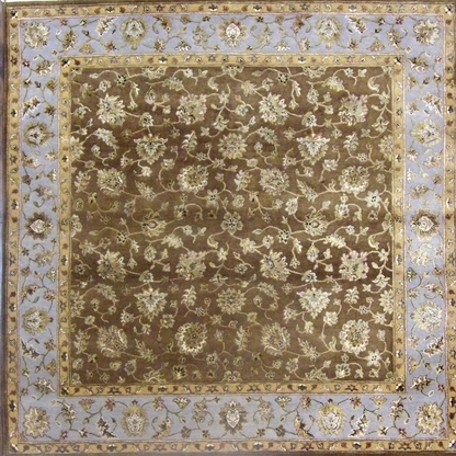 Jaipur Kashan hand-knotted wool-silk rug in Blue & Brown, full view