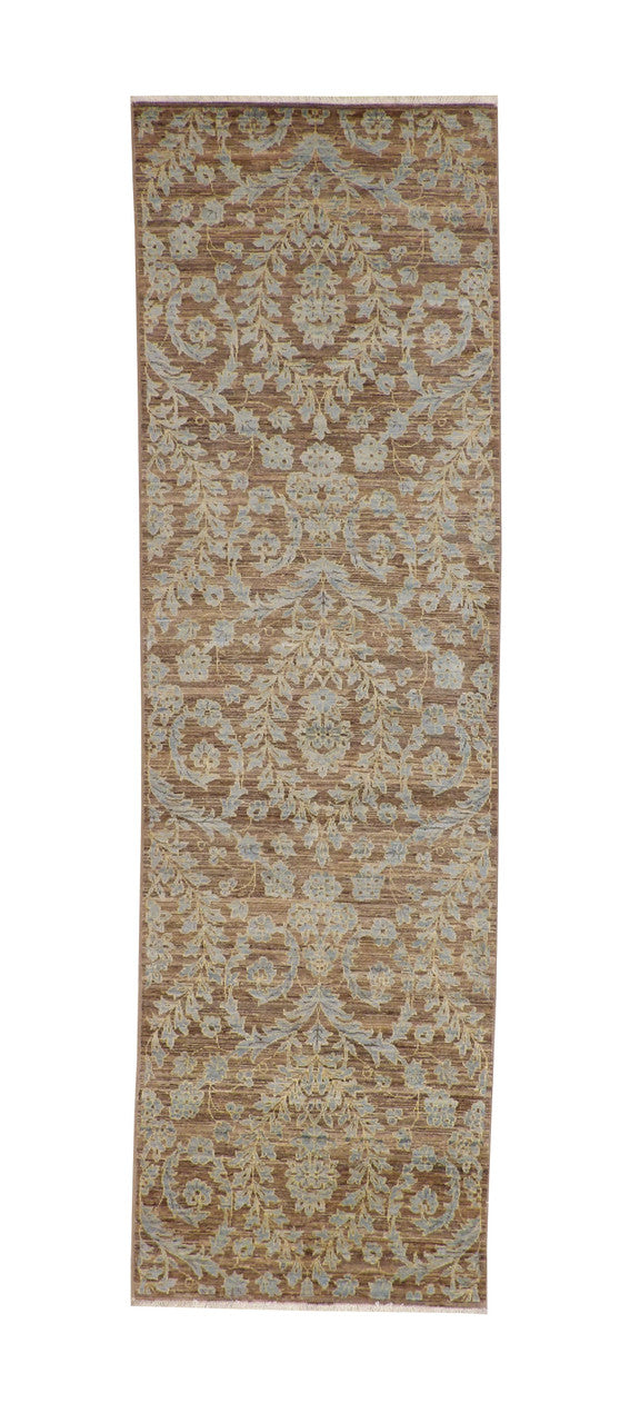 Transitional Suzani Design Chobi hand-knotted wool rug in Brown, full view