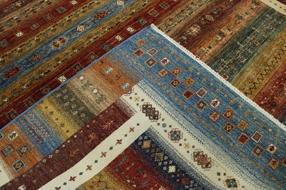 Tribal Khorzin hand-knotted wool rug in Multi-Color & Rust, full view